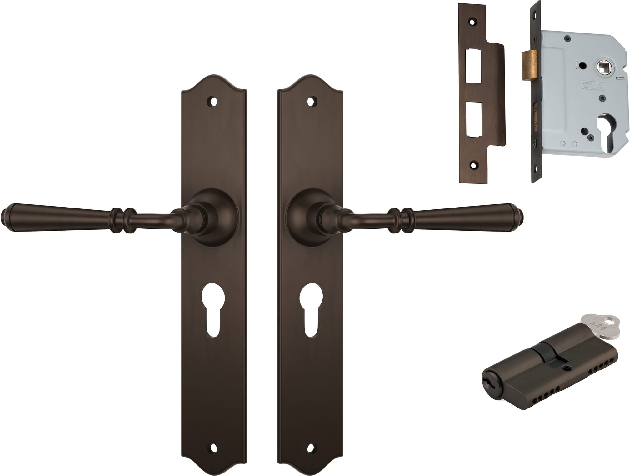Door Lever Reims Antique Brass Key / Key Entrance Set in Antique Brass