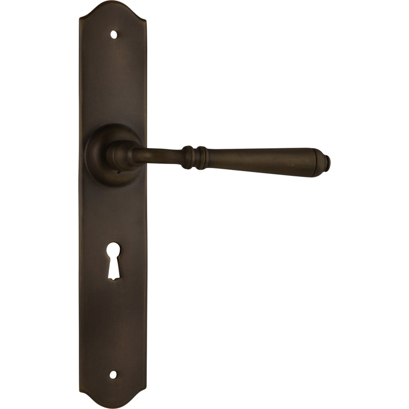 Door Lever Reims Lock Pair Antique Brass H240xW40xP70mm in Antique Brass