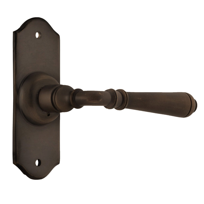 Door Lever Reims Latch Pair Antique Brass H110xW43xP70mm in Antique Brass