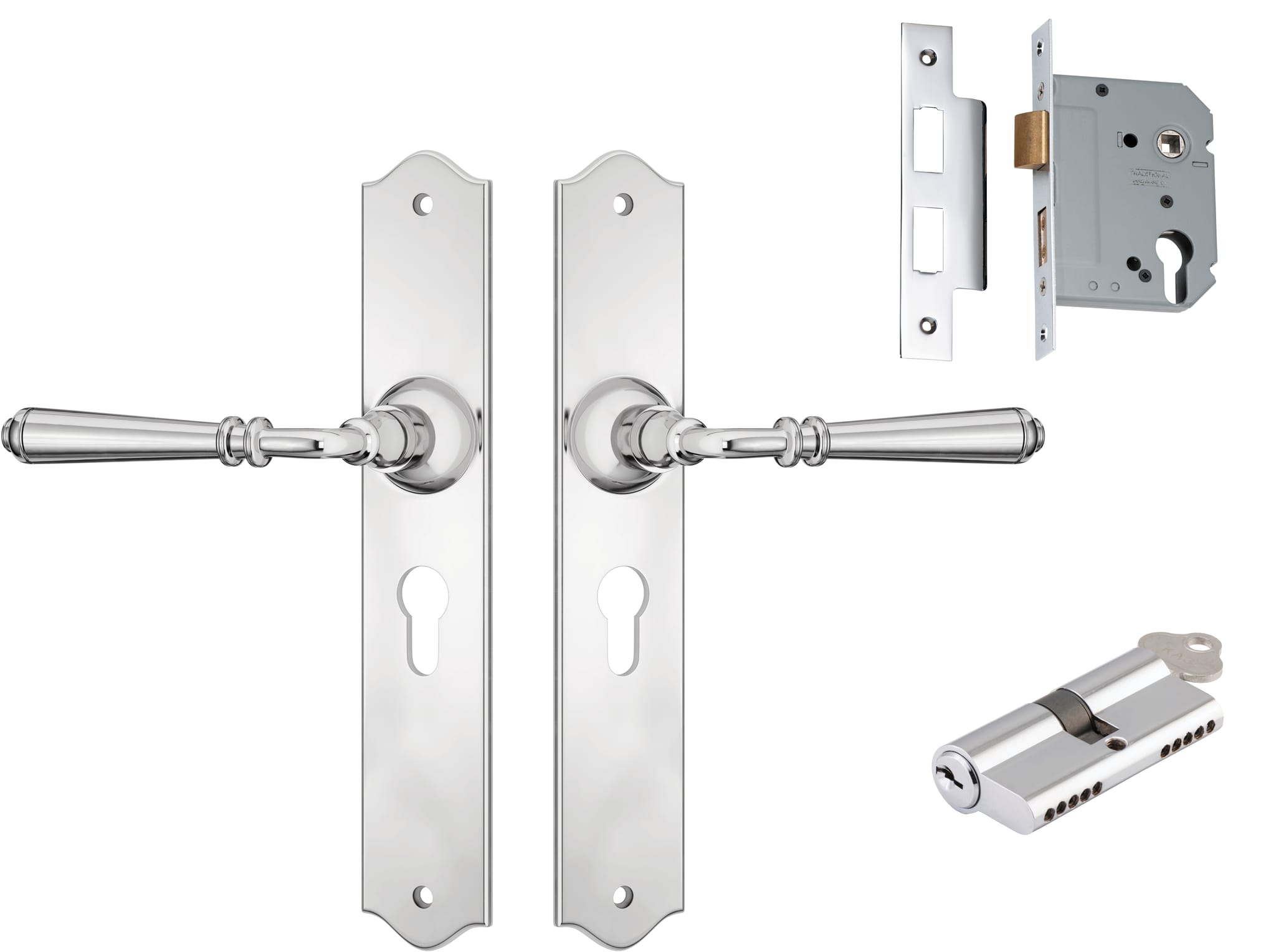 Door Lever Reims Chrome Plated Key / Key Entrance Set in Chrome Plated