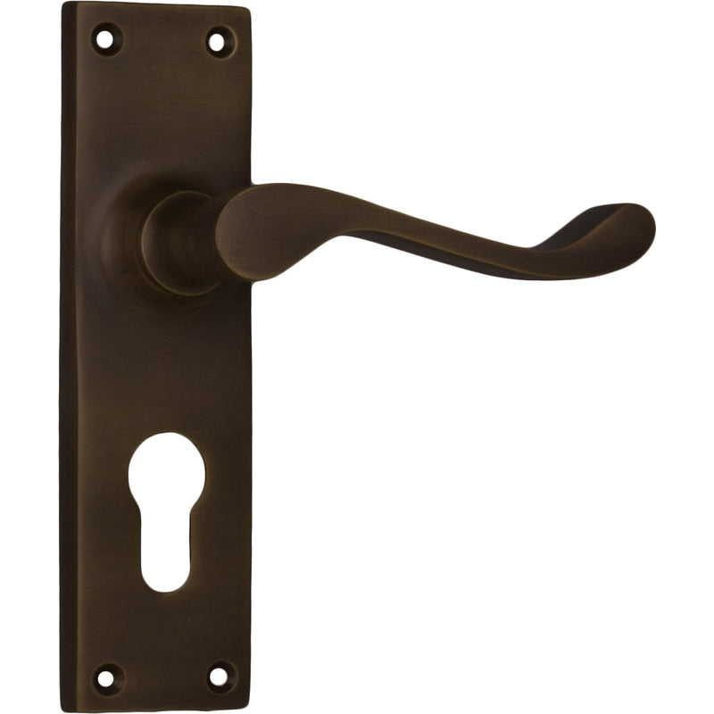 Door Lever Victorian Euro Pair Antique Brass H152xW42xP59mm in Antique Brass