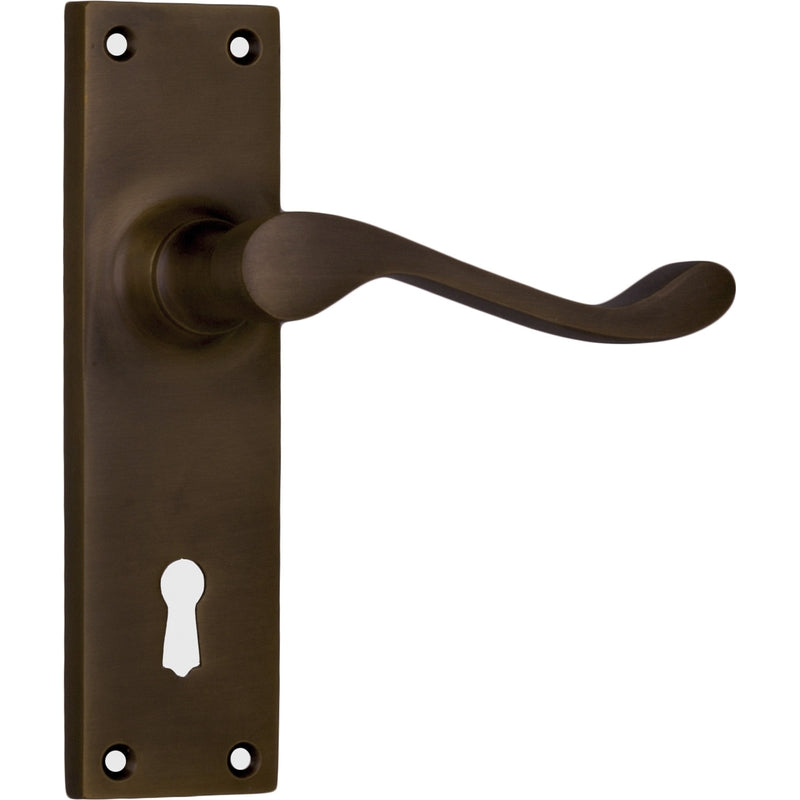 Door Lever Victorian Lock Pair Antique Brass H152xW42xP59mm in Antique Brass
