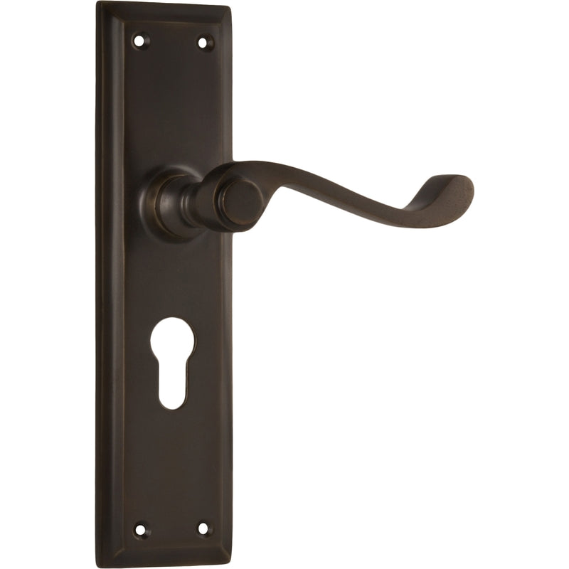 Door Lever Milton Euro Pair Antique Brass H200xW50xP68mm in Antique Brass