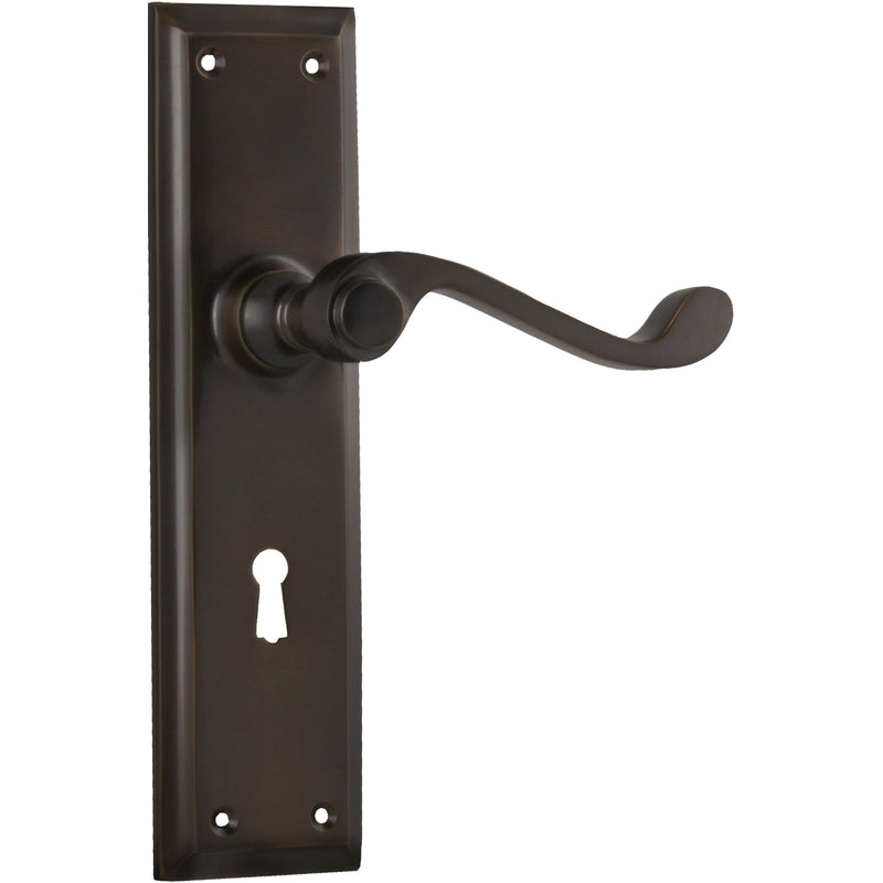 Door Lever Milton Lock Pair Antique Brass H200xW50xP68mm in Antique Brass