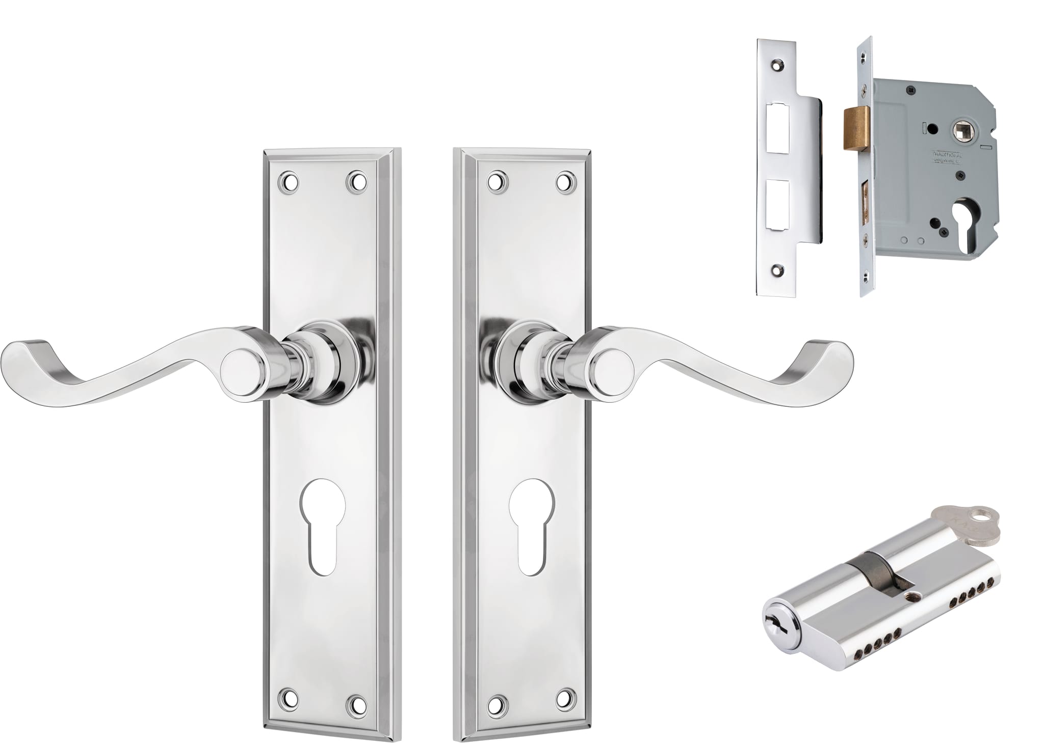 Door Lever Milton Chrome Plated Key / Key Entrance Set in Chrome Plated