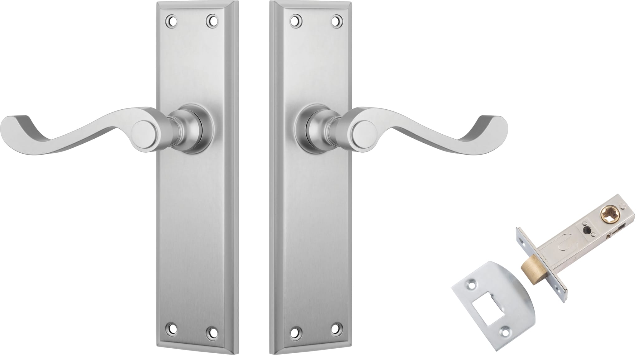 Door Lever Milton Satin Chrome Passage Set in Satin Chrome