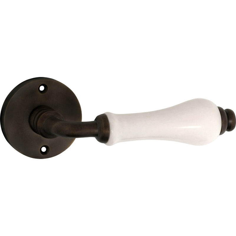 Door Lever Exeter Round Rose Pair Ivory Porcelain Antique Brass D50xP66mm
(Latch/Lock Sold Separately) in Antique Brass