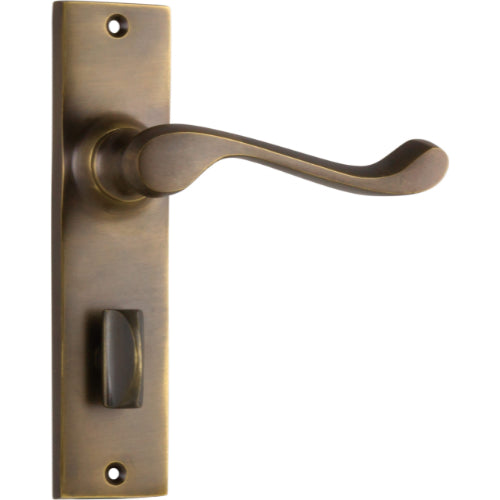 Door Lever Fremantle Privacy Pair Antique Brass H150xW35xP50mm in Antique Brass