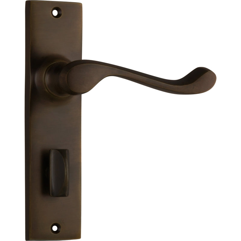 Door Lever Fremantle Privacy Pair Antique Brass H150xW35xP50mm in Antique Brass