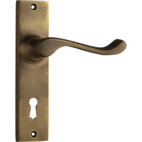 Door Lever Fremantle Lock Pair Antique Brass H150xW35xP50mm in Antique Brass