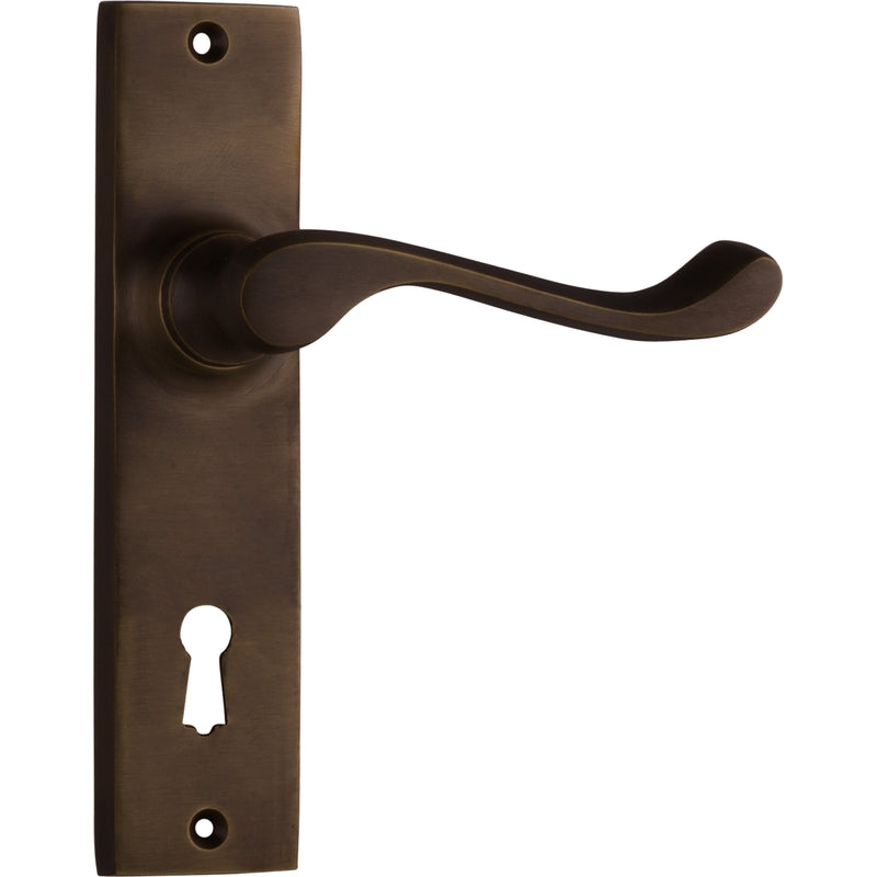 Door Lever Fremantle Lock Pair Antique Brass H150xW35xP50mm in Antique Brass