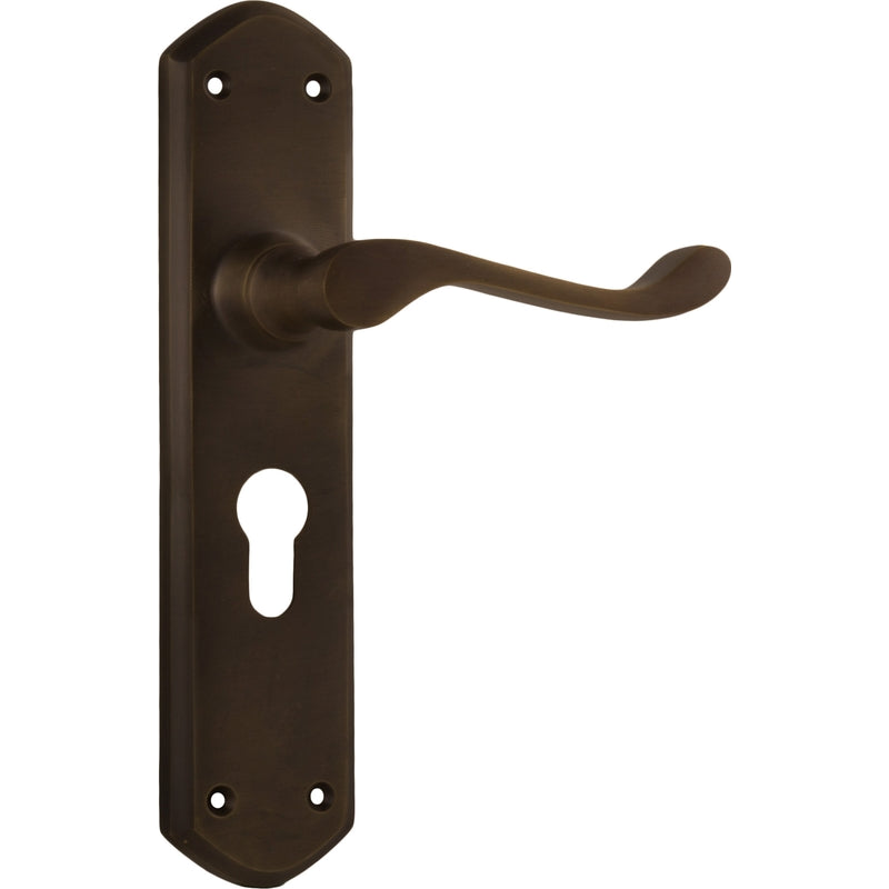 Door Lever Windsor Euro Pair Antique Brass H200xP60xW45mm in Antique Brass