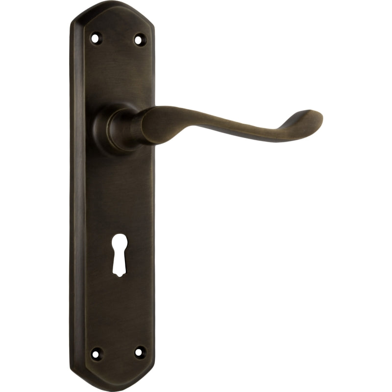 Door Lever Windsor Lock Pair Antique Brass H200xP60xW45mm in Antique Brass