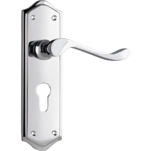 Door Lever Henley Euro Pair Chrome Plated H180xW50xP58mm in Chrome Plated