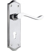 Door Lever Henley Lock Pair Chrome Plated H180xW50xP58mm in Chrome Plated