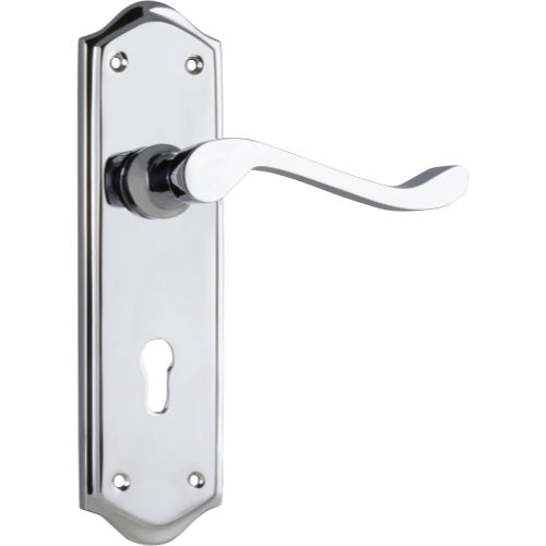 Door Lever Henley Lock Pair Chrome Plated H180xW50xP58mm in Chrome Plated
