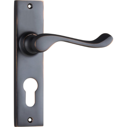 Door Lever Fremantle Euro Pair Antique Copper H150xW35xP50mm in Antique Copper