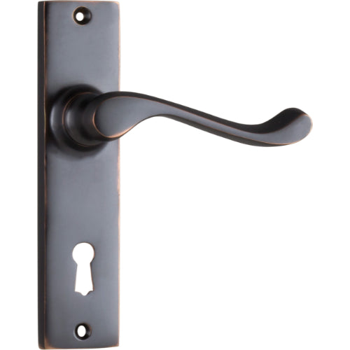 Door Lever Fremantle Lock Pair Antique Copper H150xW35xP50mm in Antique Copper