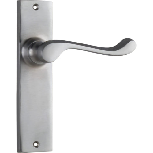 Door Lever Fremantle Latch Pair Satin Chrome H150xW35xP50mm in Satin Chrome