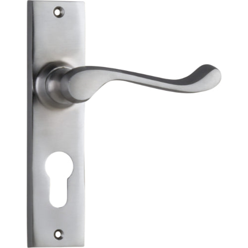 Door Lever Fremantle Euro Pair Satin Chrome H150xW35xP50mm in Satin Chrome