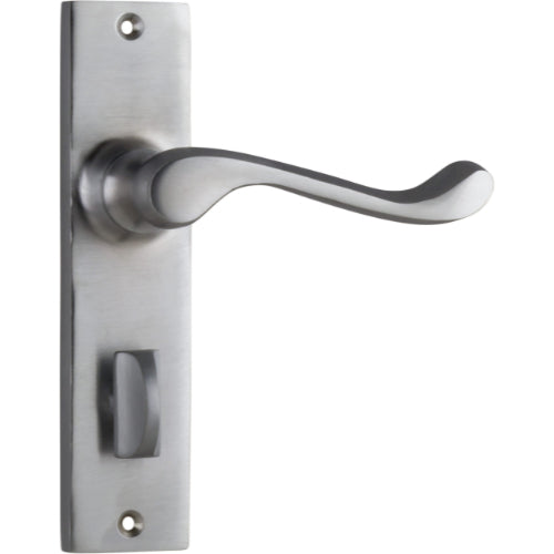 Door Lever Fremantle Privacy Pair Satin Chrome H150xW35xP50mm in Satin Chrome