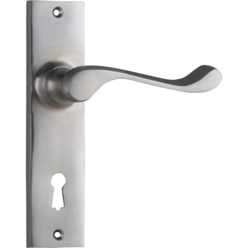 Door Lever Fremantle Lock Pair Satin Chrome H150xW35xP50mm in Satin Chrome