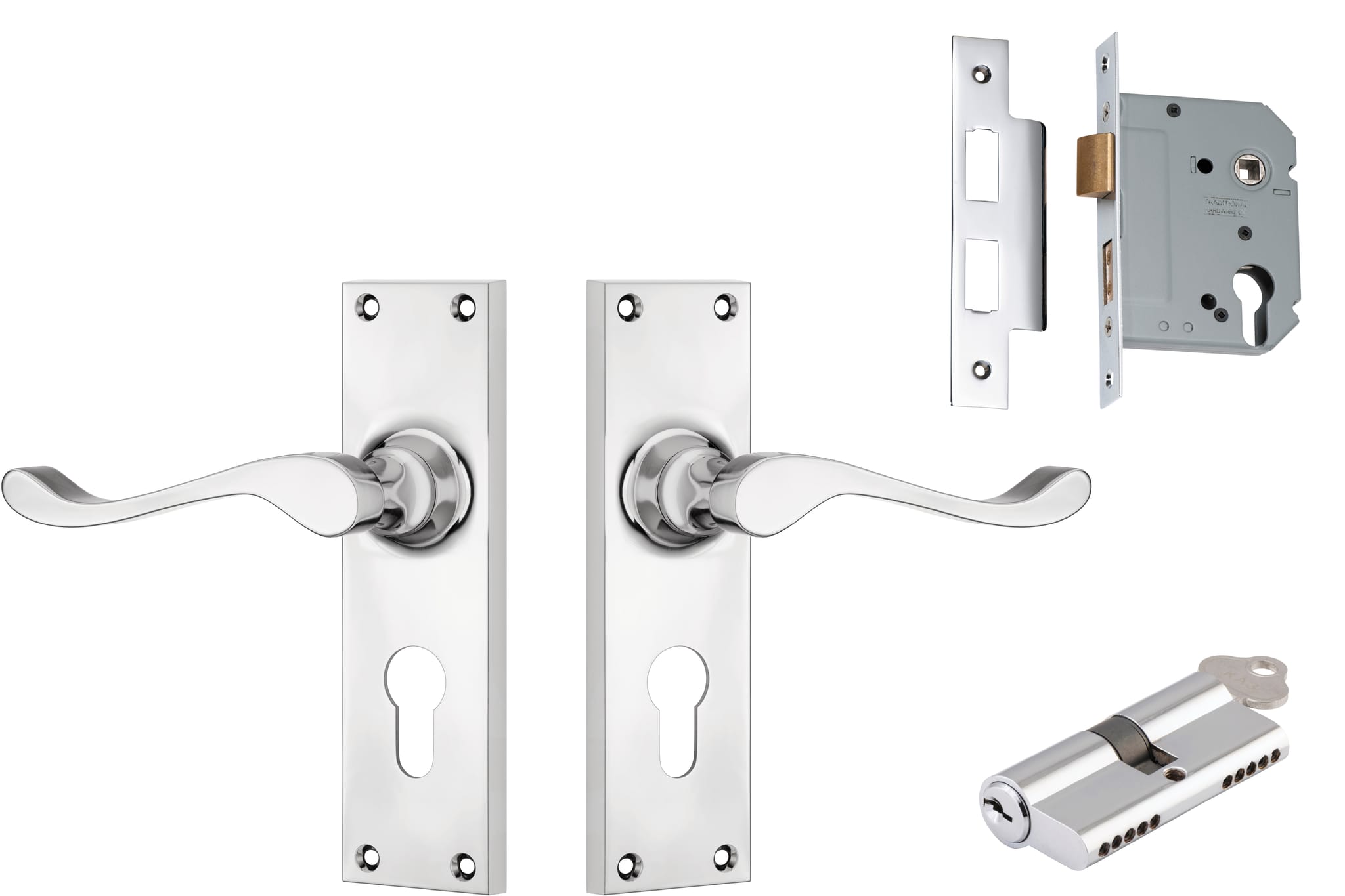 Door Lever Victorian Chrome Plated Key / Key Entrance Set in Chrome Plated