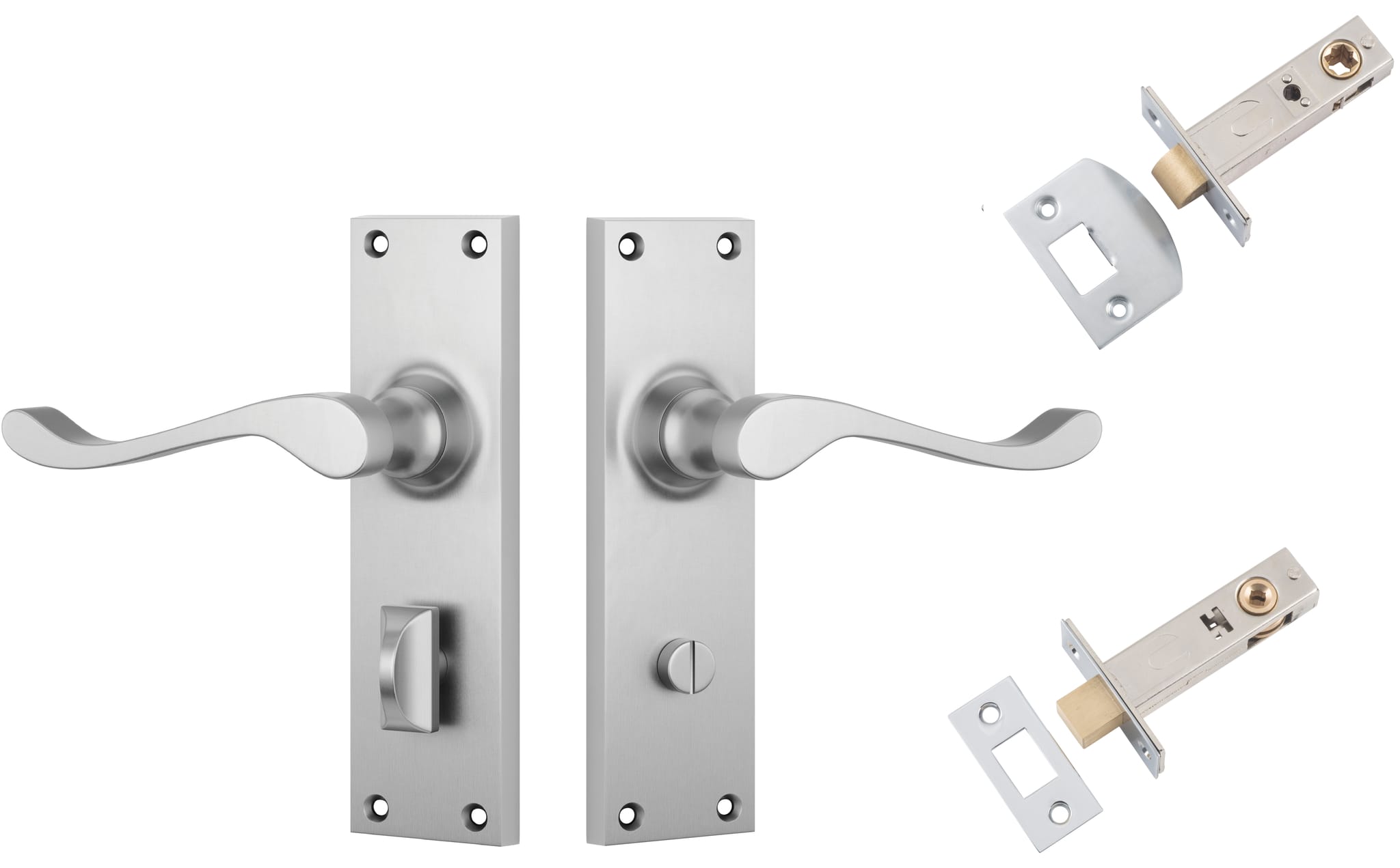 Door Lever Victorian Satin Chrome Privacy Set in Satin Chrome