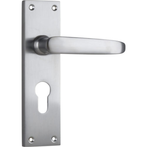 Door Lever Balmoral Euro Pair Satin Chrome H156xW42xP46mm in Satin Chrome