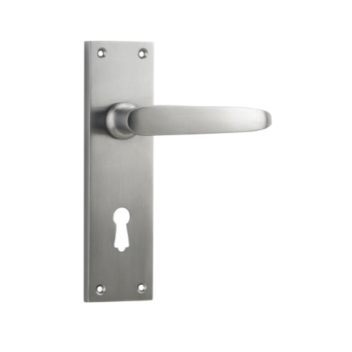Door Lever Balmoral Lock Pair Satin Chrome H156xW42xP46mm in Satin Chrome
