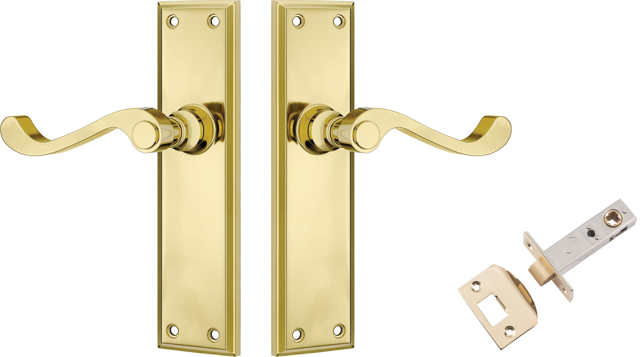 Door Lever Milton Polished Brass Passage Set in Polished Brass