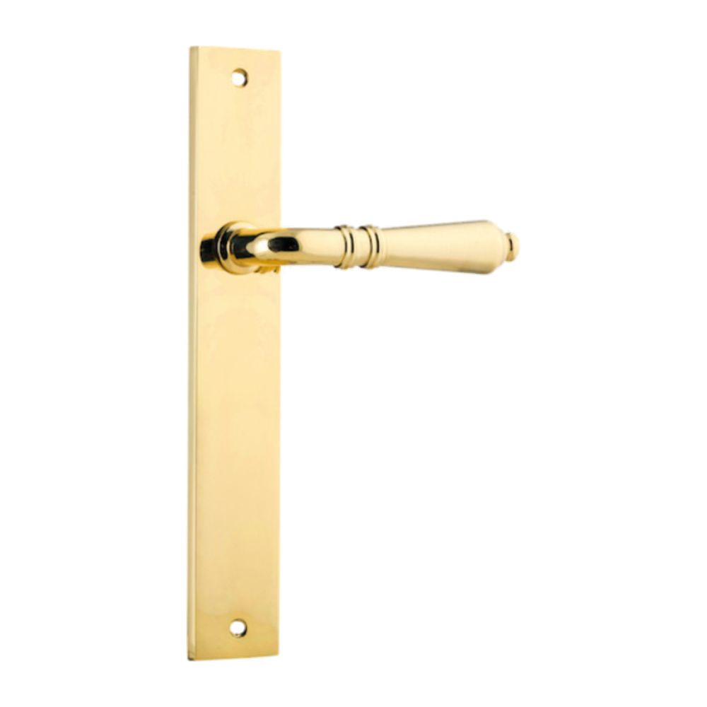 Door Lever Sarlat on Long Backplate Polished Brass H240xW38xP55mm in Polished Brass