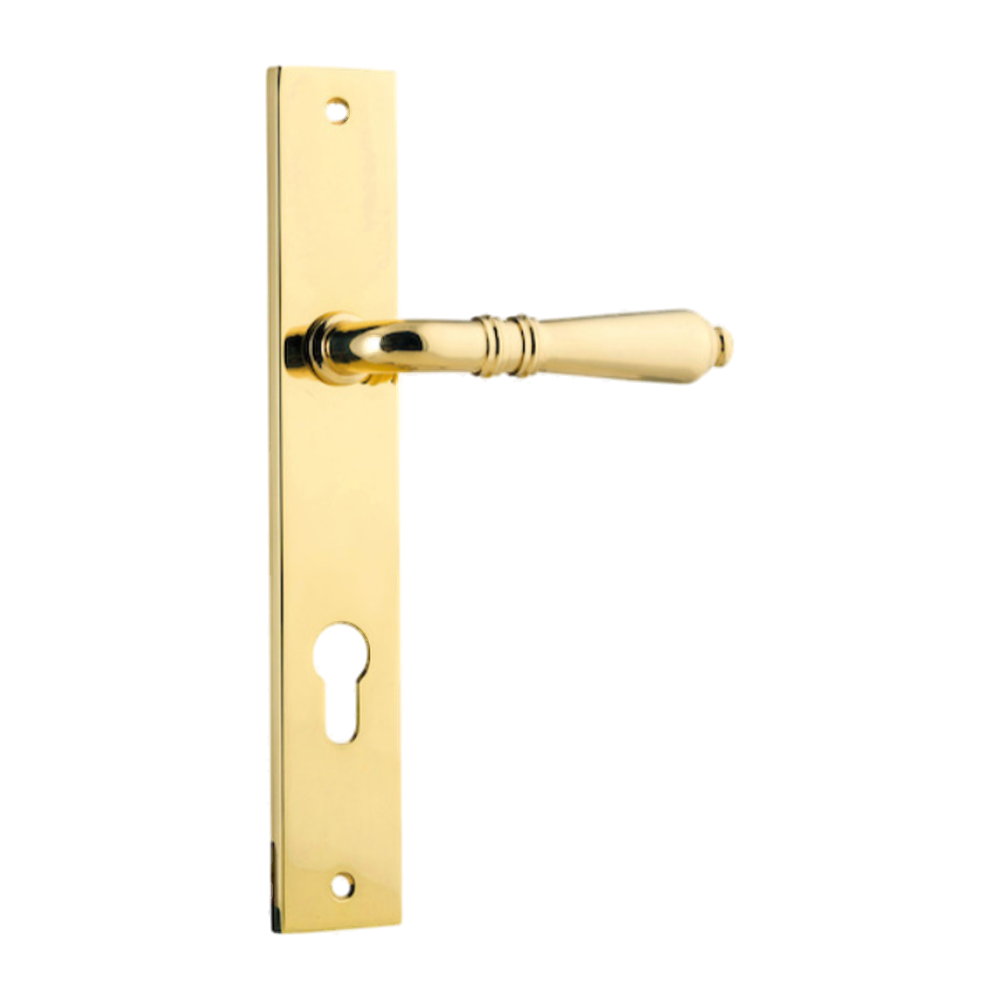 Door Lever Sarlat Rectangular Euro Polished Brass CTC85mm H240xW38xP55mm in Polished Brass