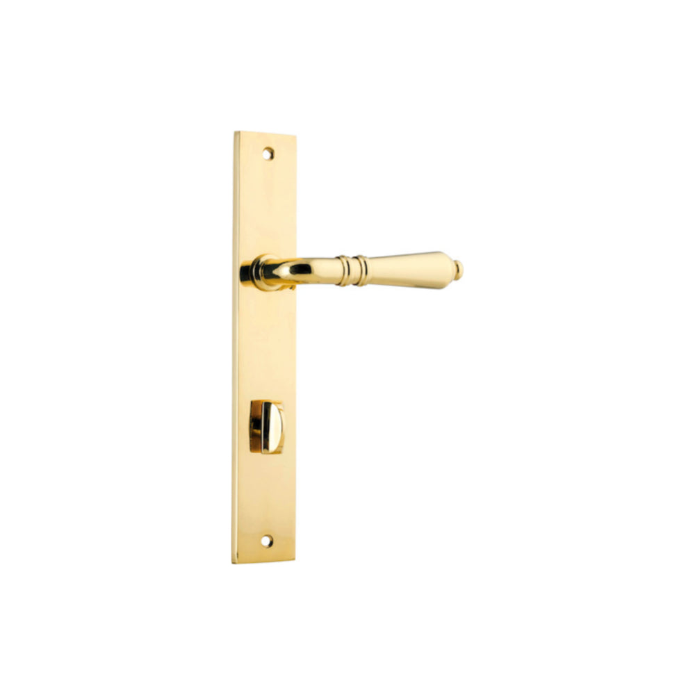 Pair of Iver Sarlat lever handles on rectangular backplates, featuring sleek modern design for interior door hardware.