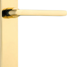 Pair of Iver Baltimore lever door handles on rectangular backplates, featuring a sleek, modern design in a polished finish.