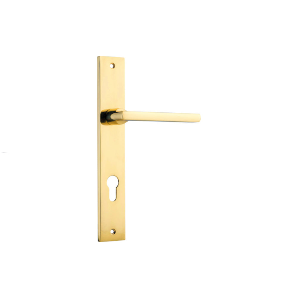 Pair of Iver Baltimore lever door handles with rectangular backplates in black finish, showing the modern, sleek design.