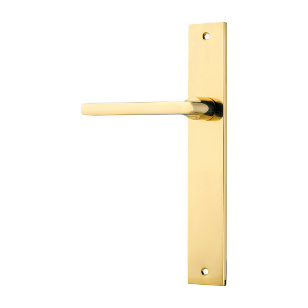 Door Lever Baltimore Rectangular Latch Left Hand Fixed Polished Brass L118xP54mm BPH240xW38mm in Polished Brass