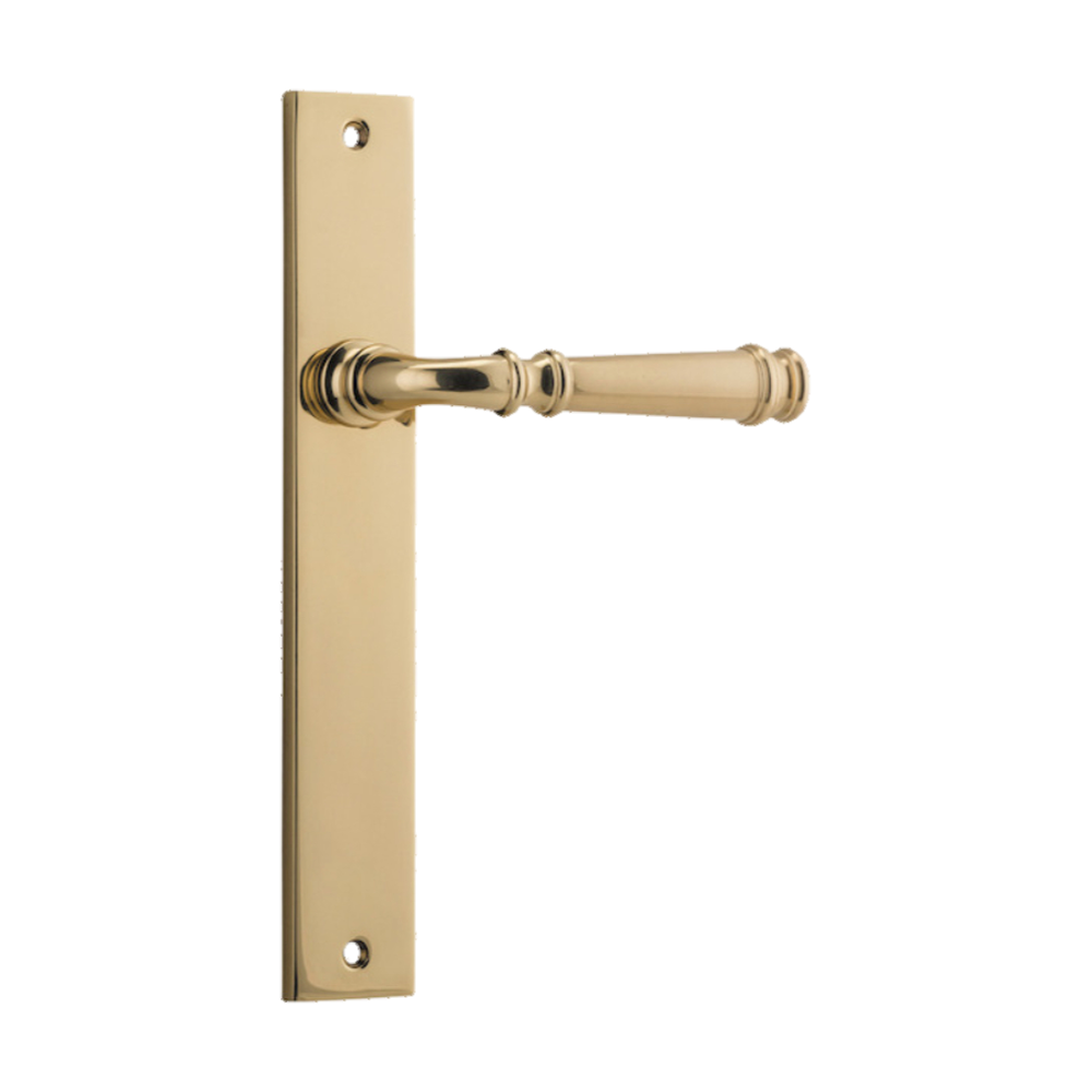 Door Lever Verona on Long Backplate Polished Brass H237xW50xP59mm in Polished Brass