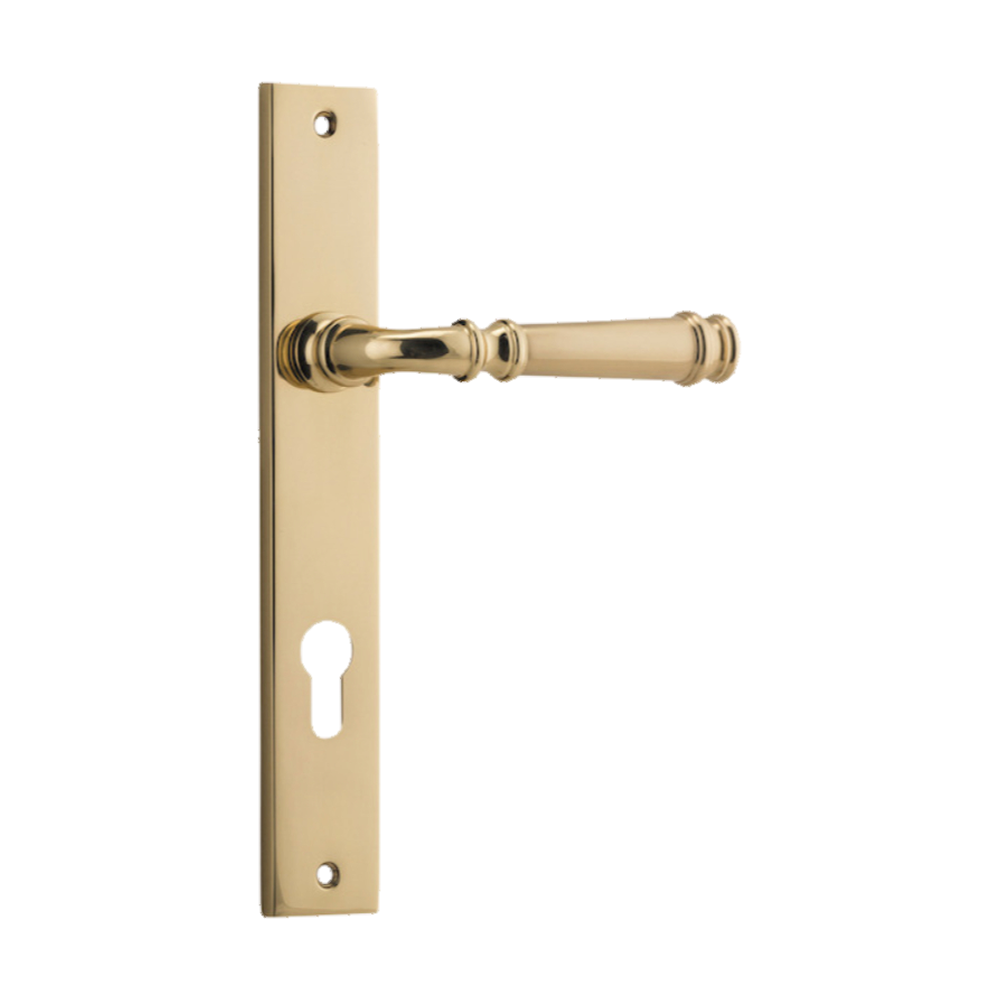 Door Lever Verona Rectangular Euro Polished Brass CTC85mm H240xW38xP59mm in Polished Brass