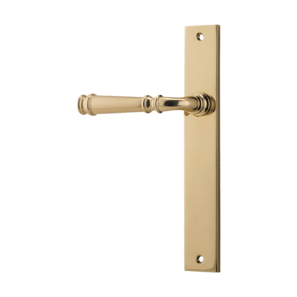 Door Lever Verona Rectangular Latch Left Hand Fixed Polished Brass L122xP56mm BPH240xW38mm in Polished Brass