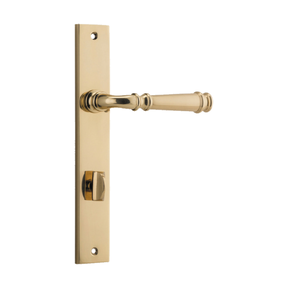 Door Lever Verona Rectangular Privacy Polished Brass CTC85mm H240xW38xP59mm in Polished Brass