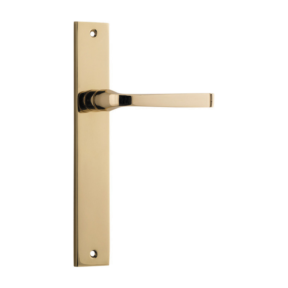 Door Lever Annecy on Long Backplate Polished Brass H237xW50xP65mm in Polished Brass