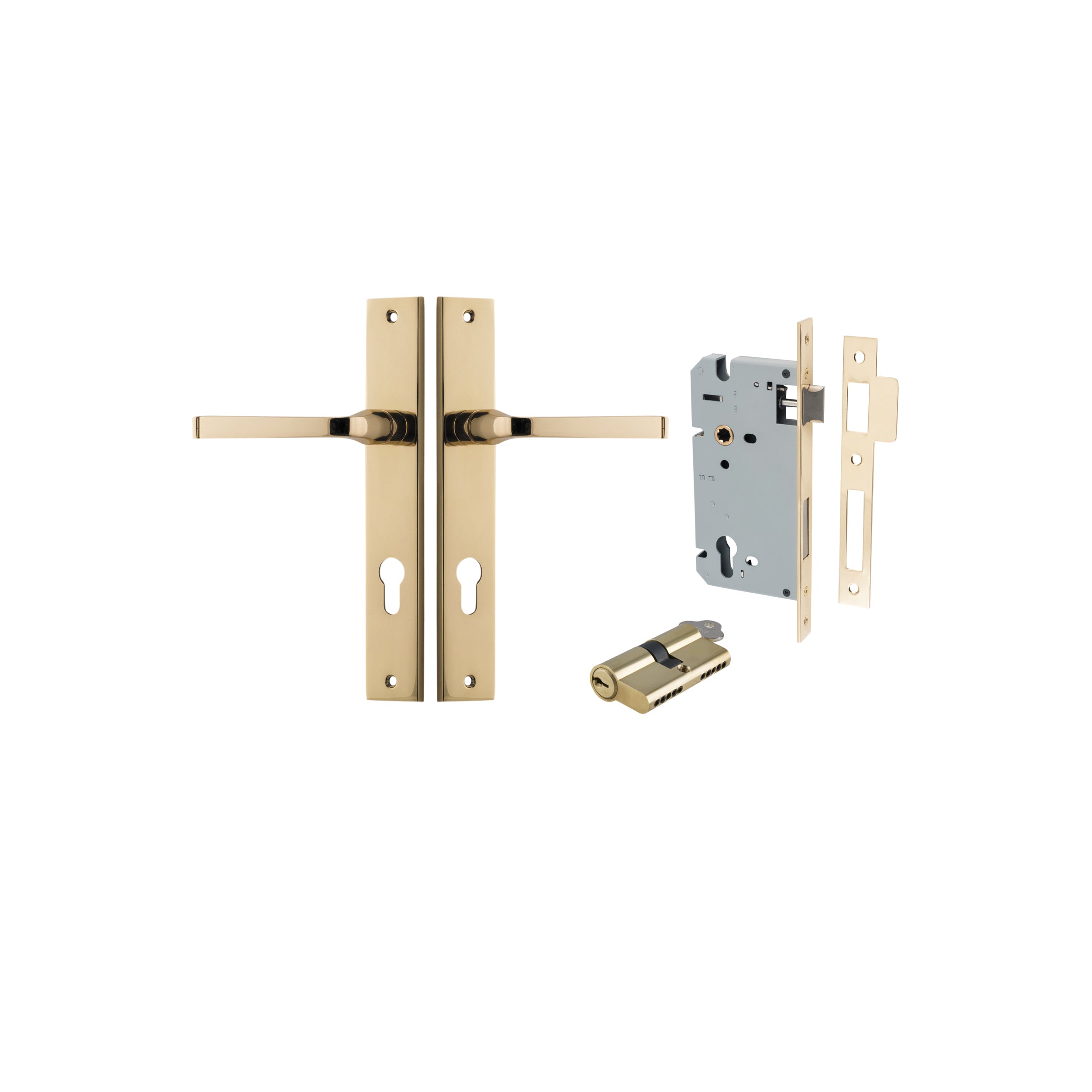 Pair of Iver Annecy lever handles on rectangular backplates, featuring sleek modern design for interior door hardware.