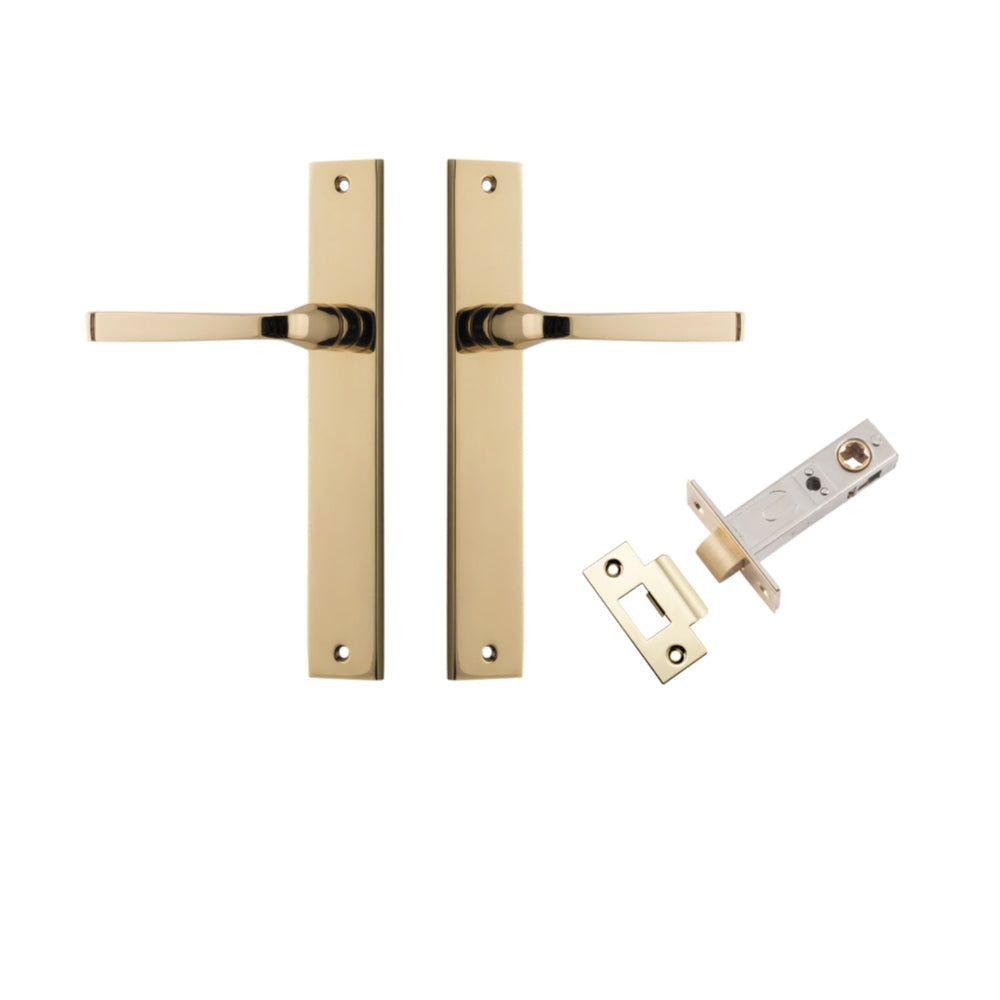 Door Lever Annecy Rectangular Latch Polished Brass H240xW38xP65mm Passage Kit, Tube Latch Split Cam 'T' Striker Polished Brass Backset 60mm in Polished Brass