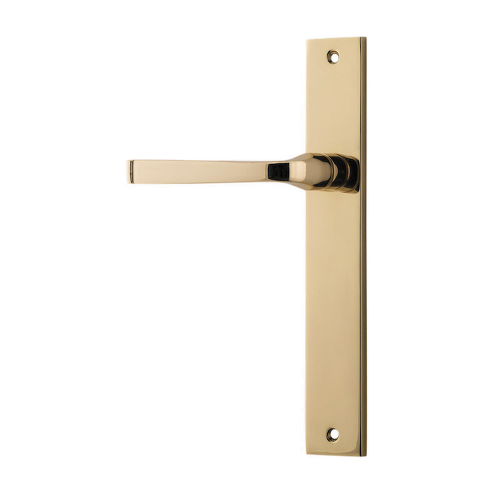 Door Lever Annecy Rectangular Latch Left Hand Fixed Polished Brass L117xP63mm BPH240xW38mm in Polished Brass