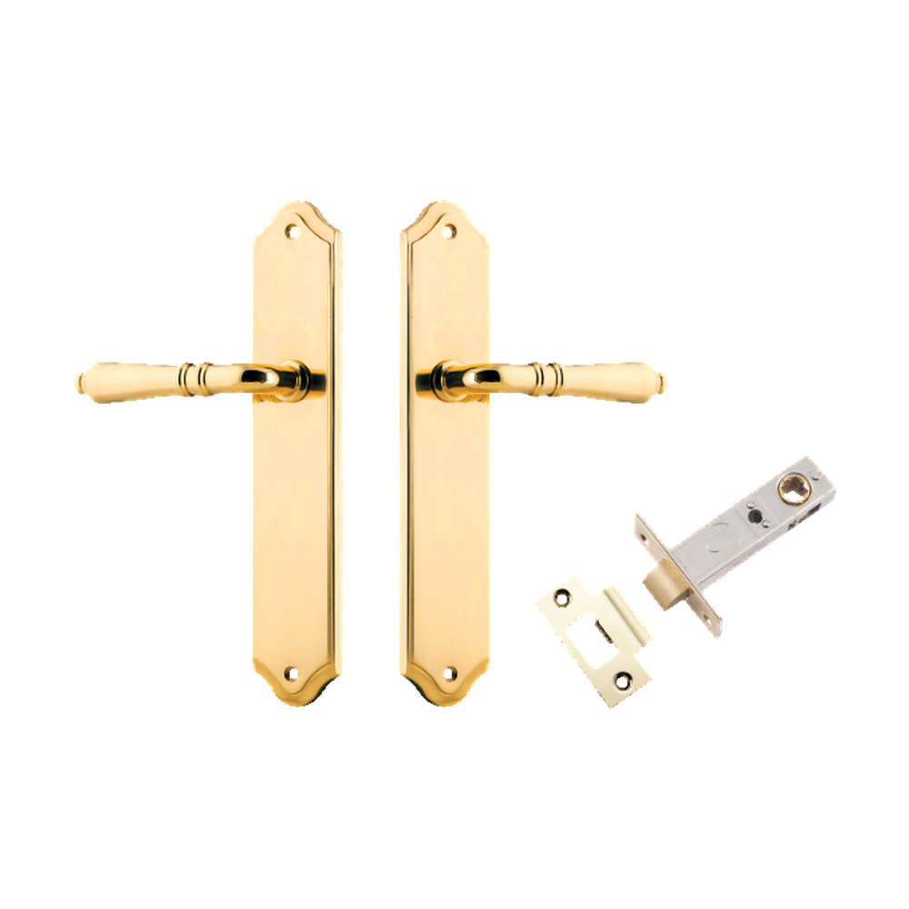 Door Lever Sarlat Shouldered Latch Polished Brass H250xW48xP57mm Passage Kit Tube Latch Split Cam 'T' Striker Polished Brass Backset 60mm in Polished Brass