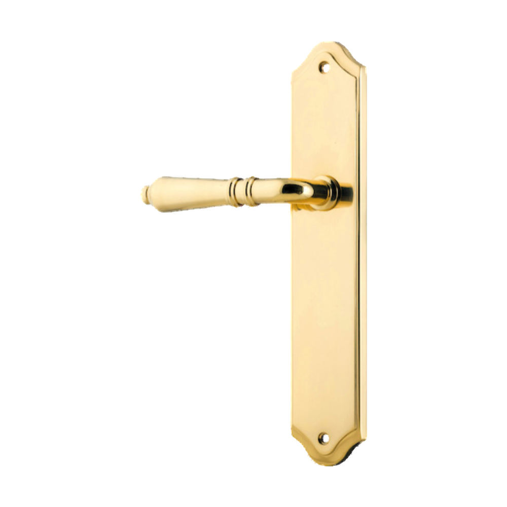 Door Lever Sarlat Shouldered Latch Left Hand Fixed Polished Brass L111xP55mm BPH250xW48mm in Polished Brass