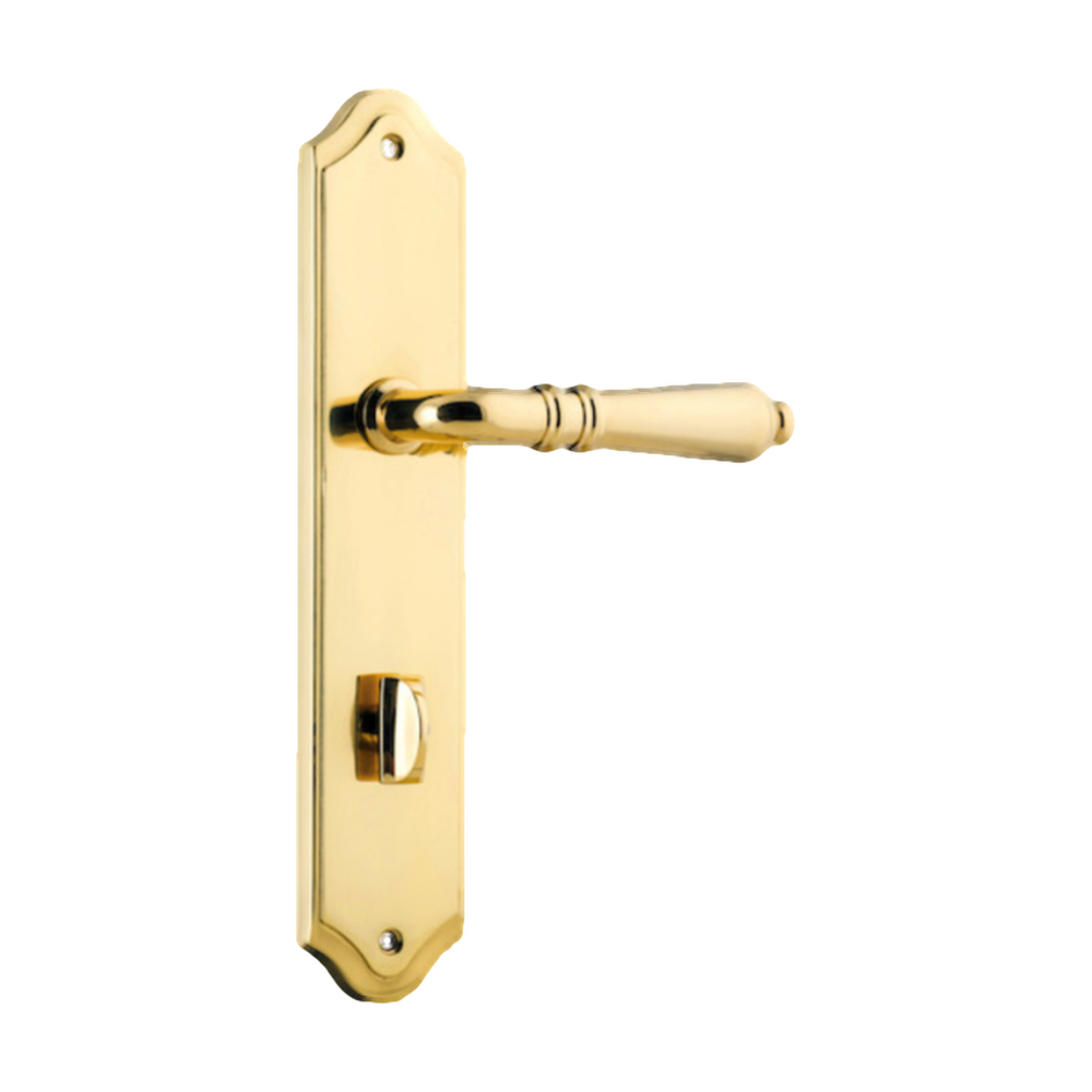 Door Lever Sarlat Shouldered Privacy Polished Brass CTC85mm H250xW48xP57mm in Polished Brass