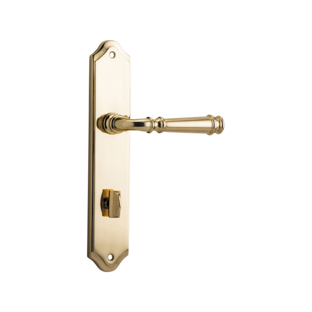 Door Lever Verona Shouldered Privacy Polished Brass CTC85mm H240xW50xP59mm in Polished Brass