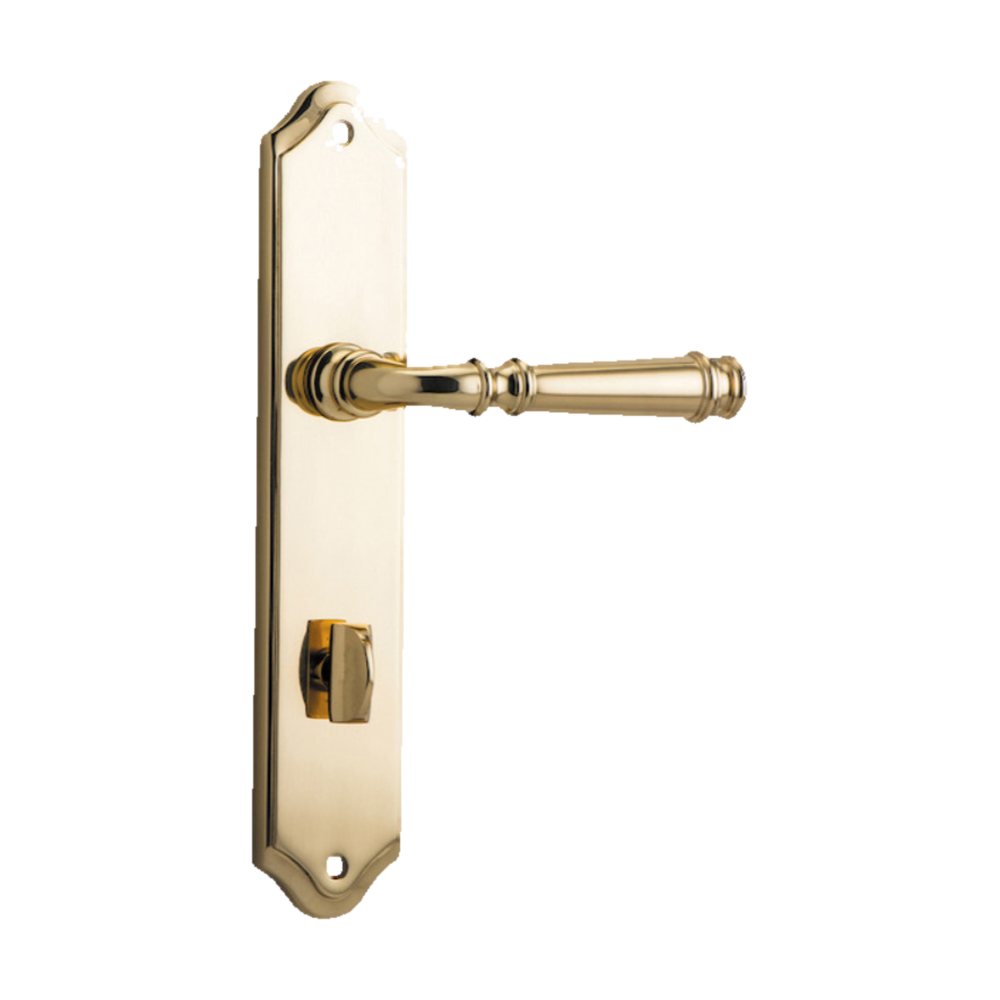 Door Lever Verona Shouldered Privacy Polished Brass CTC85mm H240xW50xP59mm in Polished Brass